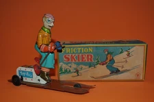 Rare Tin Skier JAPAN w Original box Mint 1950's YONE