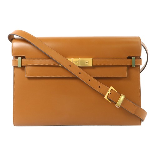 SAINT LAURENT YSL GHW Manhattan Shoulder Bag Calfskin Leather Brown