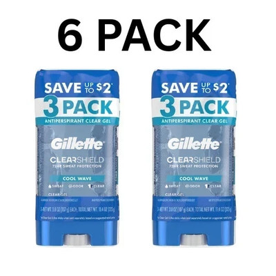 Gillette Cool Wave Clear Gel Men's Antiperspirant Deodorant 3.8oz, 6 Pack