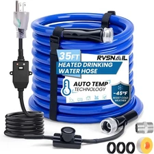 35FT Heated Water Hose for RV, Heated Drinking Water Hose Freeze Protection Down