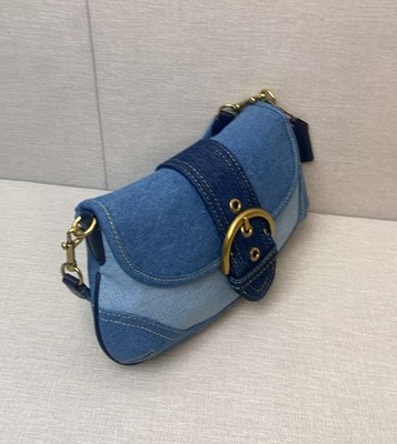 New COACH Soho Shoulder Bag Upcycled Repurposed Denim Blue CR737