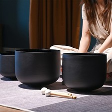 CVNC 432Hz 7"A+10"E Black Crystal Singing Bowl Bags Sound Heal Yoga