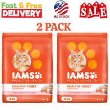 2 PACK Iams ProActive Health Salmon Recipe Adult Dry Cat Food, 16lb bag