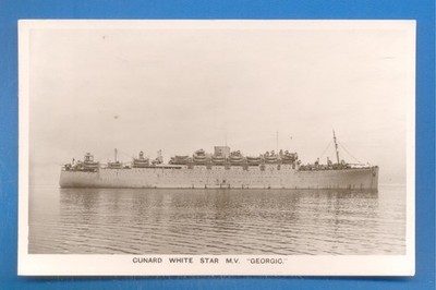 M.V.GEORGIC.CUNARD LINE.ECHTE FOTOGRAFISCHE POSTKARTE.TRUPPENSCHIFF
