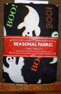 Halloween 100% cotton quilt fabric black white ghost boo BTY orange green fall
