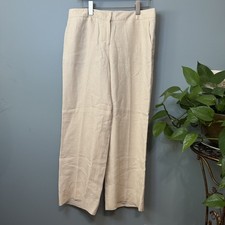 Talbots Signature 100 Linen Wide Leg Ankle Pant in Khaki Cream. High Rise Sz 10