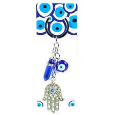 Hamsa Hand of Fatima Keychain w/ Blue Point - Evil Eye Nazar Protection Amulet