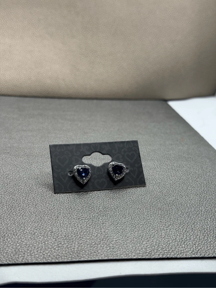 Simulated Tanzanite and Diamond Rhodium plated Stud Heart Earrings - Image 3 of 4