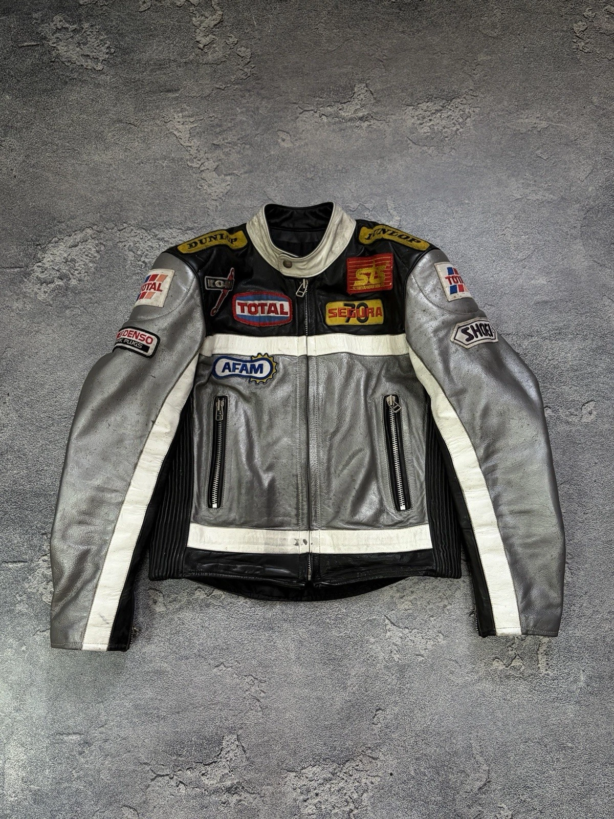 Vintage Segura Leather Racing Jacket Motul Total Dunlop Patches Biker Size M / 3 - product detail image 19