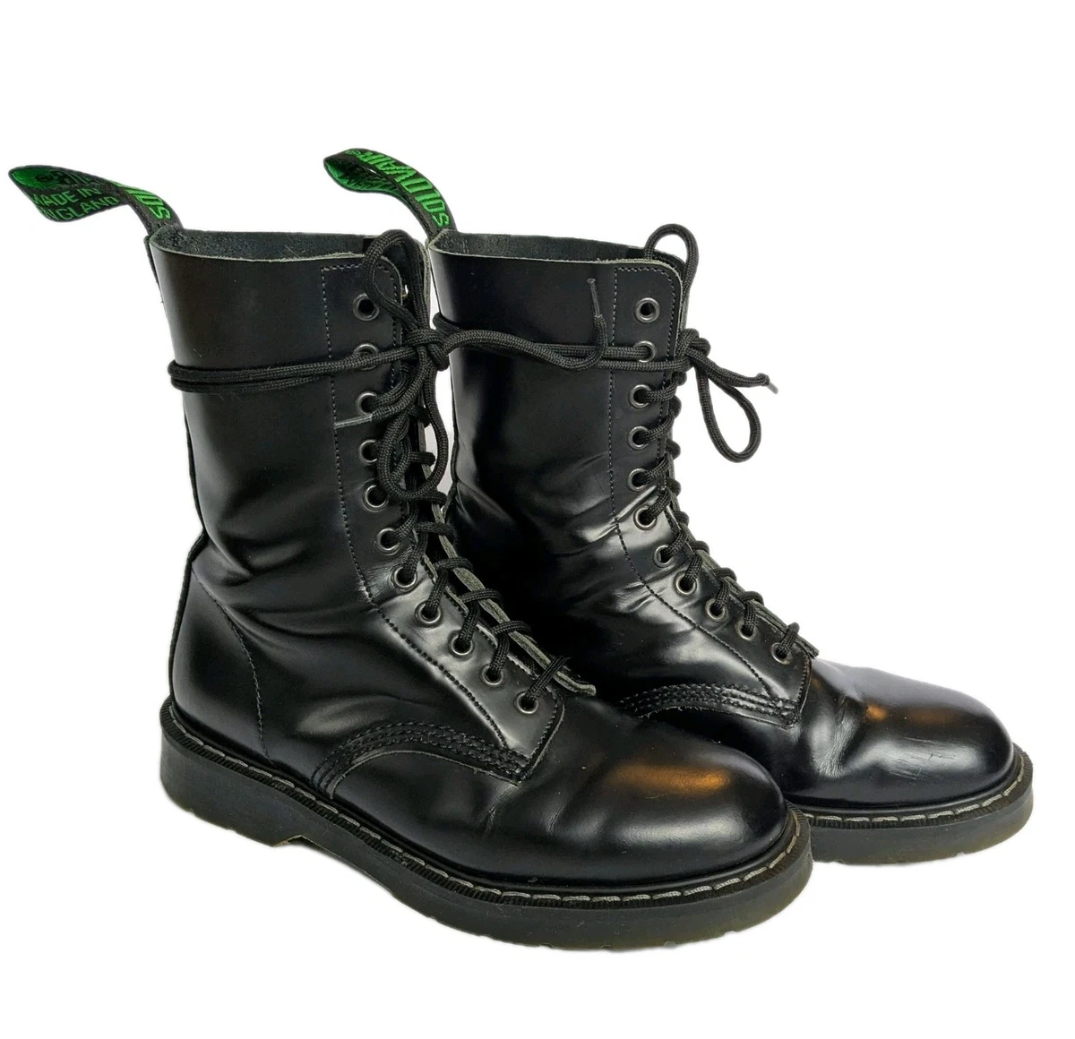 Solovair Dr. Martens Black 3 eye Lace Up Ankle Boots Made in England UK7/US8 VTG NPS SOLOVAIR Black Greasy Leather 8 Eye Derby... | Depop main image 3