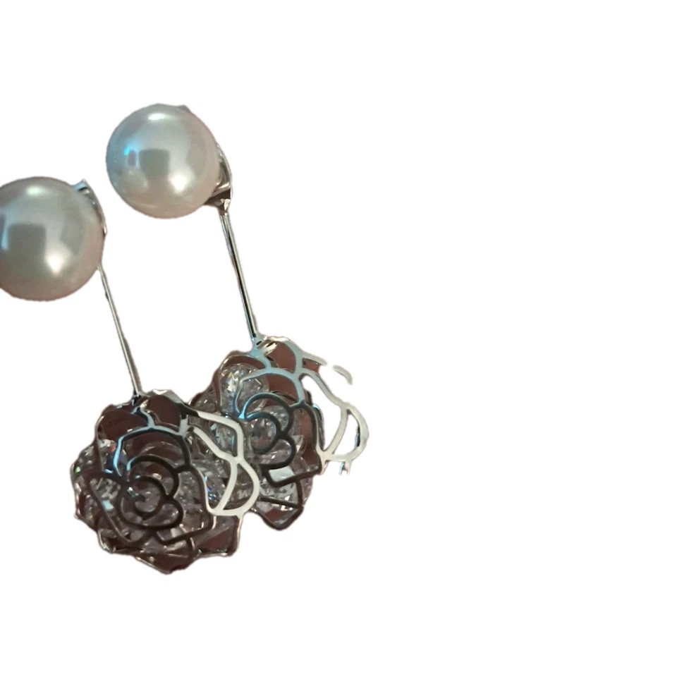 Pendientes colgantes de perlas 925 concha y Swarovski de 1,5 pulgadas de largo Foto 2 de 3