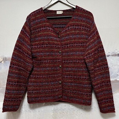 Vtg ALPS Fair Isle Cardigan Knit Sweater Sz S Cotton Blend Button-Up Multicolor