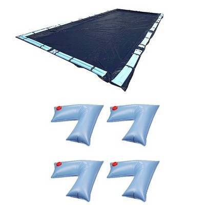 Swimline 25x45 Ft Winter Pool Cover + 4-Pack of Corner Water Tube Cover Weights