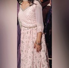 Indian Pink Gold Sequence 3 Piece Lehenga Choli with Dupatta Wedding Party Wear