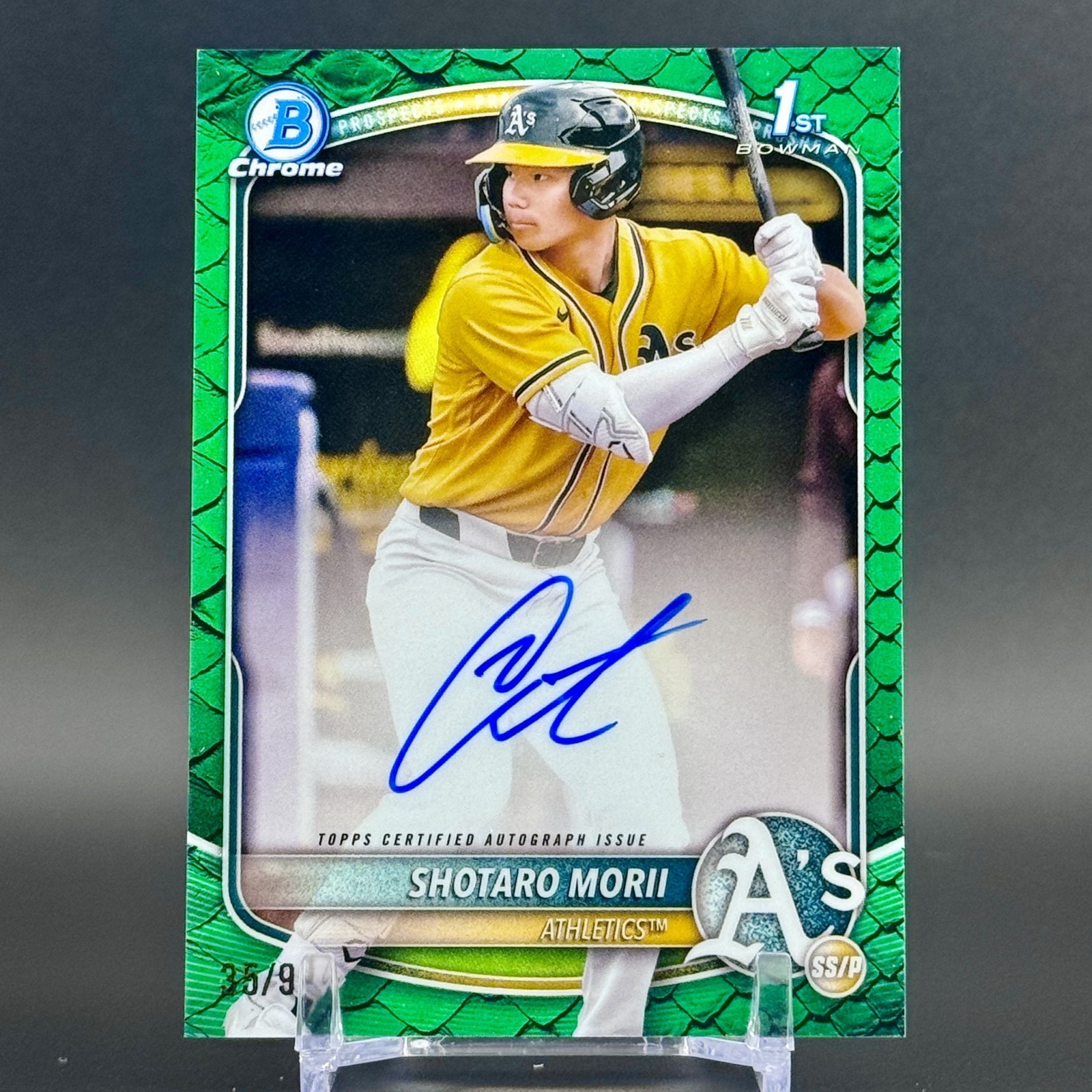 2025 Bowman Chrome Shotaro Morii Auto 1st Green Reptilian Refractor /99 CPA-SM