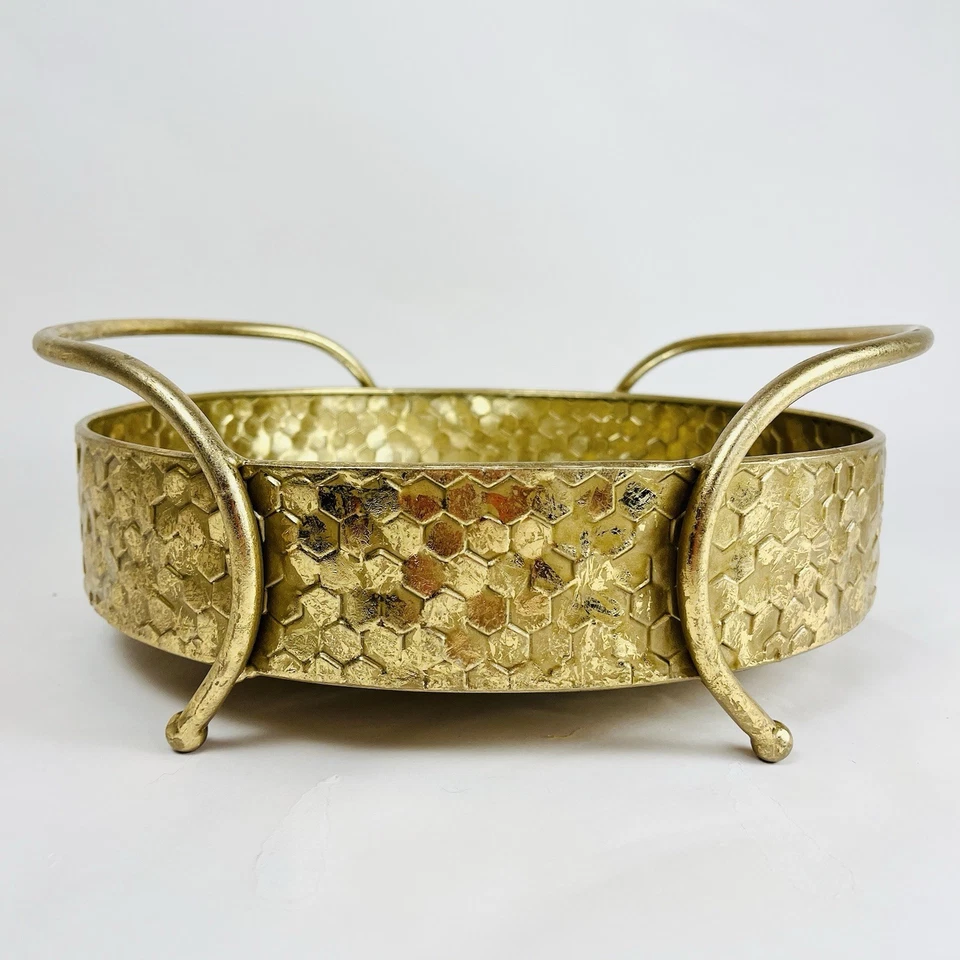 Gold Foil Round Mirror Decorative Tray With Handles, 14” Long - Image 3 of 4