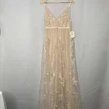 Altar d State Ivory/nude Maxi Dress Sequin Embroidered Size L