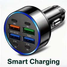 8 Ports Car Charger Fast Charging QC3.0 USB PD Type C Auto Phone Charger Adapter
