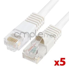 5x 7FT CAT5e Cable Ethernet Lan Network CAT5 RJ45 Patch Cord Internet White NEW