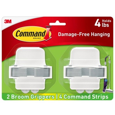 Command Broom Grippers 2 Hangers and 4 Strips DamageFree Mop and Holder Wall