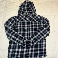 Boston Traders Men's Hooded Sherpa Lined Plaid Flannel Shirt Black Blue M