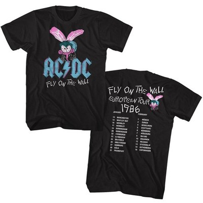 ACDC Fly Wall Euro Tour Kurzarm Herren T-Shirt Schwarz Cotton Crew Neck
