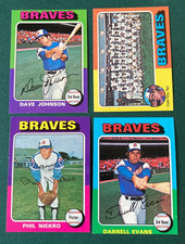 1975 BASEBALL CARD LOT 4 ATLANTA BRAVES TEAM LIST, JOHNSON, NIEKRO, EVANS