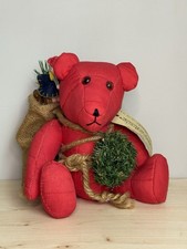 Vintage Santa Red Bear with Toy Sack On Back Jointed Handmade Christmas 11 Teddy