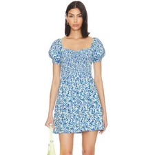 Faithfull The Brand Domenica Dress Floral Sweetheart Puff Sleeve Smocked, Size S