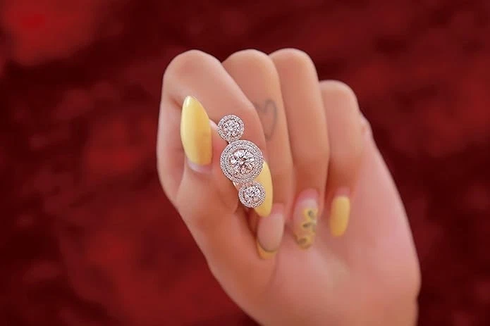 0.64 Ct red Round & Diamond Wedding Ring 14k White Gold - Image 3 of 4