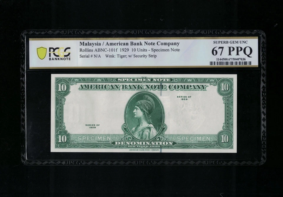 SC 1929 10 Units American Bank Note Company Specimen PCGS 67 PPQ SUPERB GEM UNC - Image 2 of 3