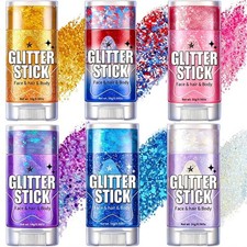Body Glitter Stick 6 Pack Patriotic Red White Blue Face Hair Glitter USA Flag