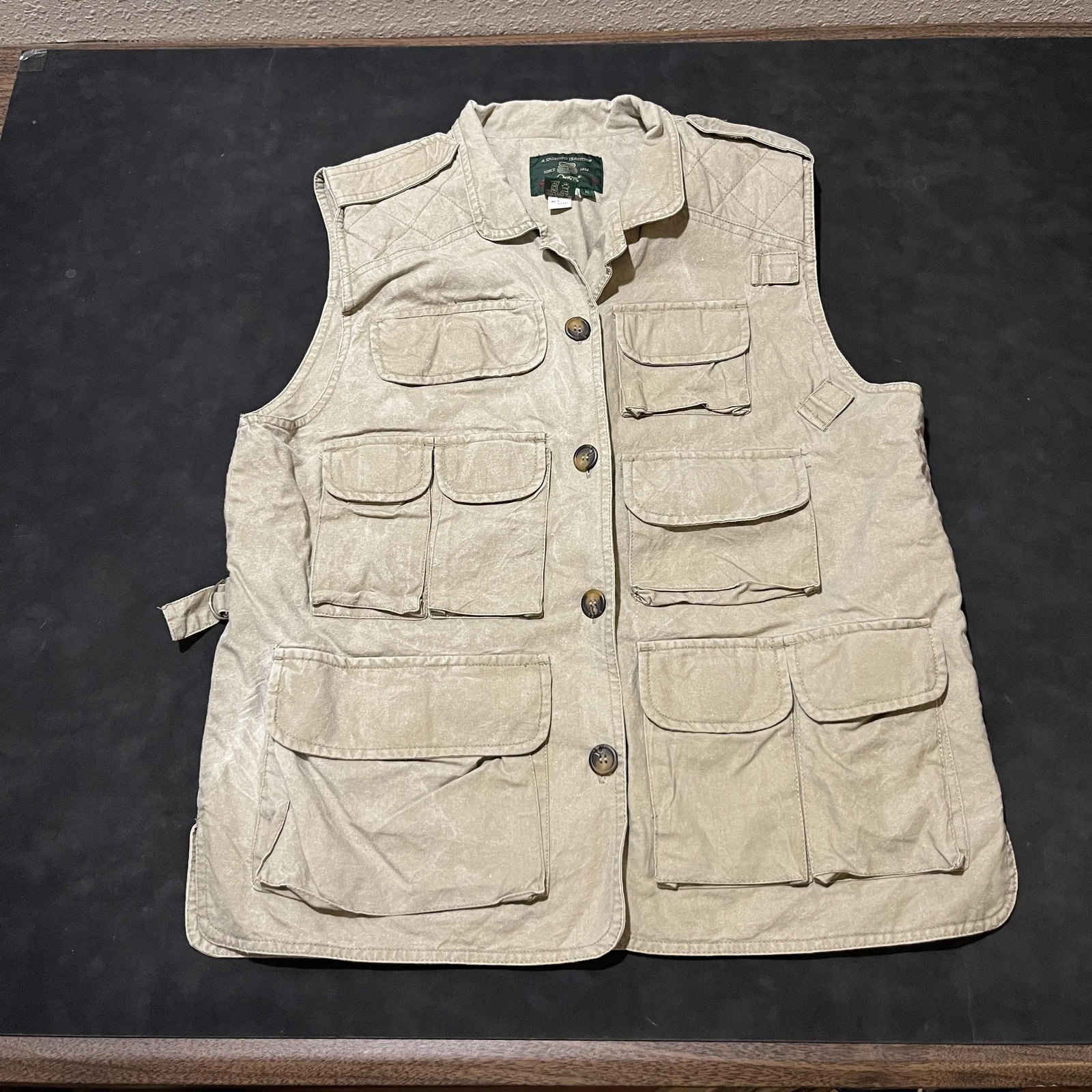 Orvis Vest Mens Medium Khaki Cotton Multi Pocket Fishing Safari Outdoors Hunting