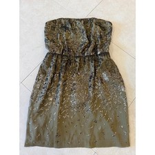NWT BCBGMAXAZRIA Atalaya Sequin 100% Silk Dress Small Bronze Green Cutout $398