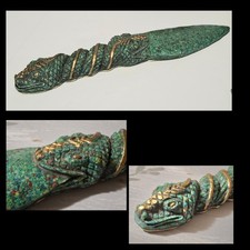 Aztec Green Crushed Malachite Stone Mayan Mexican Snake Dragon Ritual Knife