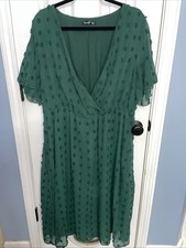 Shein Green Midi Dress 3X With Polka Dot Puffs And Sheer Sleeves