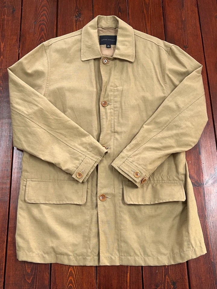 Banana Republic Jacket Men Medium Safari 2 Pocket Khaki Military Utility Field - Image 2 of 4