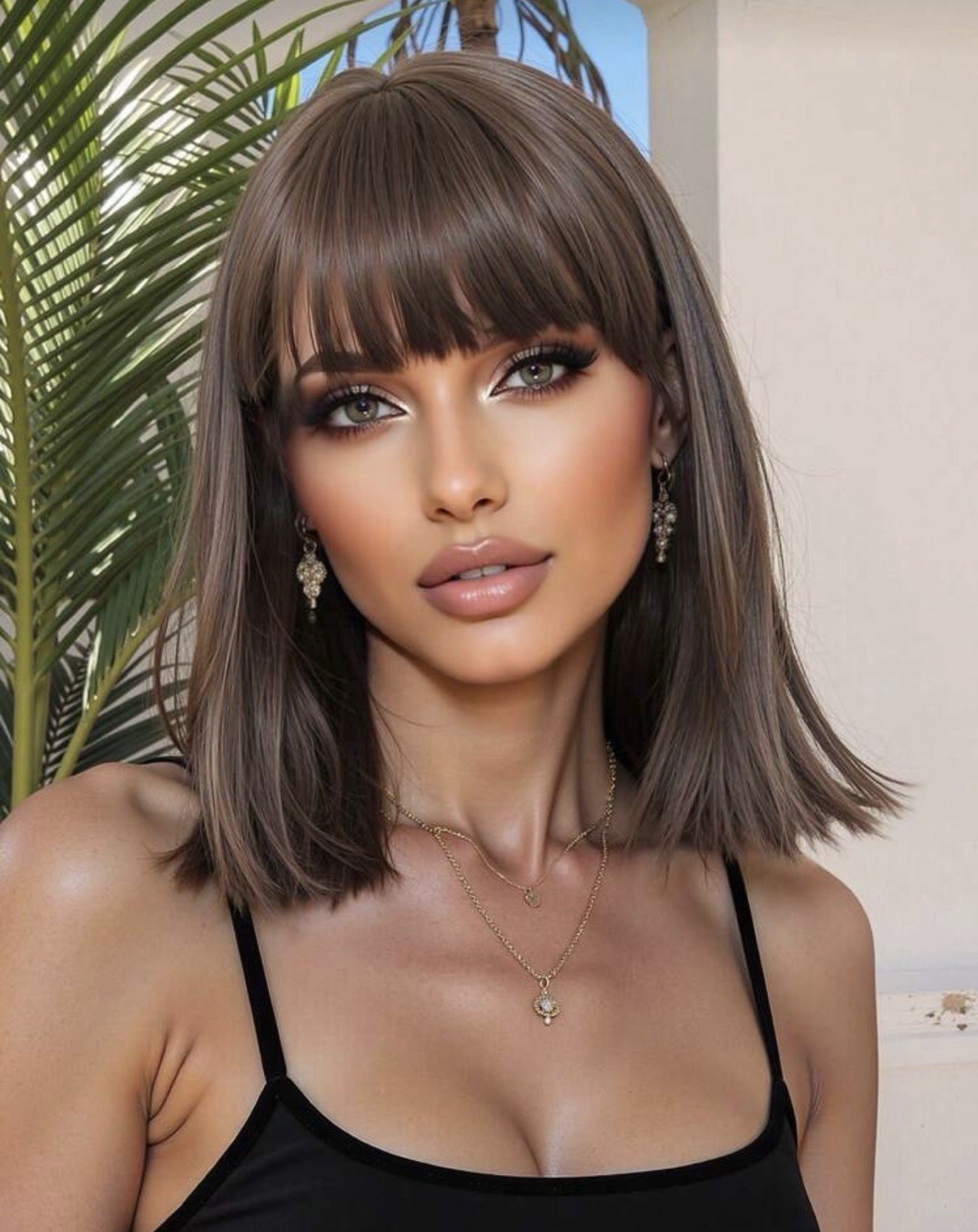 Perruque synthétique femme brune lisse 30cm sans brillance artificielle effet naturel