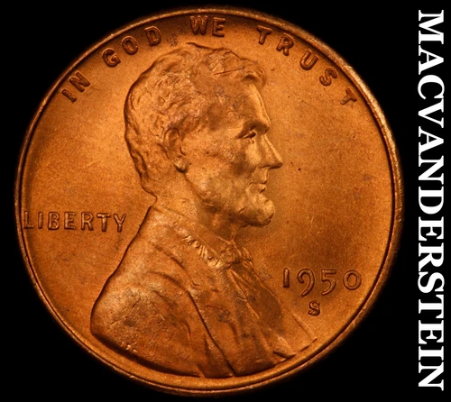1950-S Lincoln Wheat Cent- Choice Gem Brilliant Uncirculated Luster #J1798