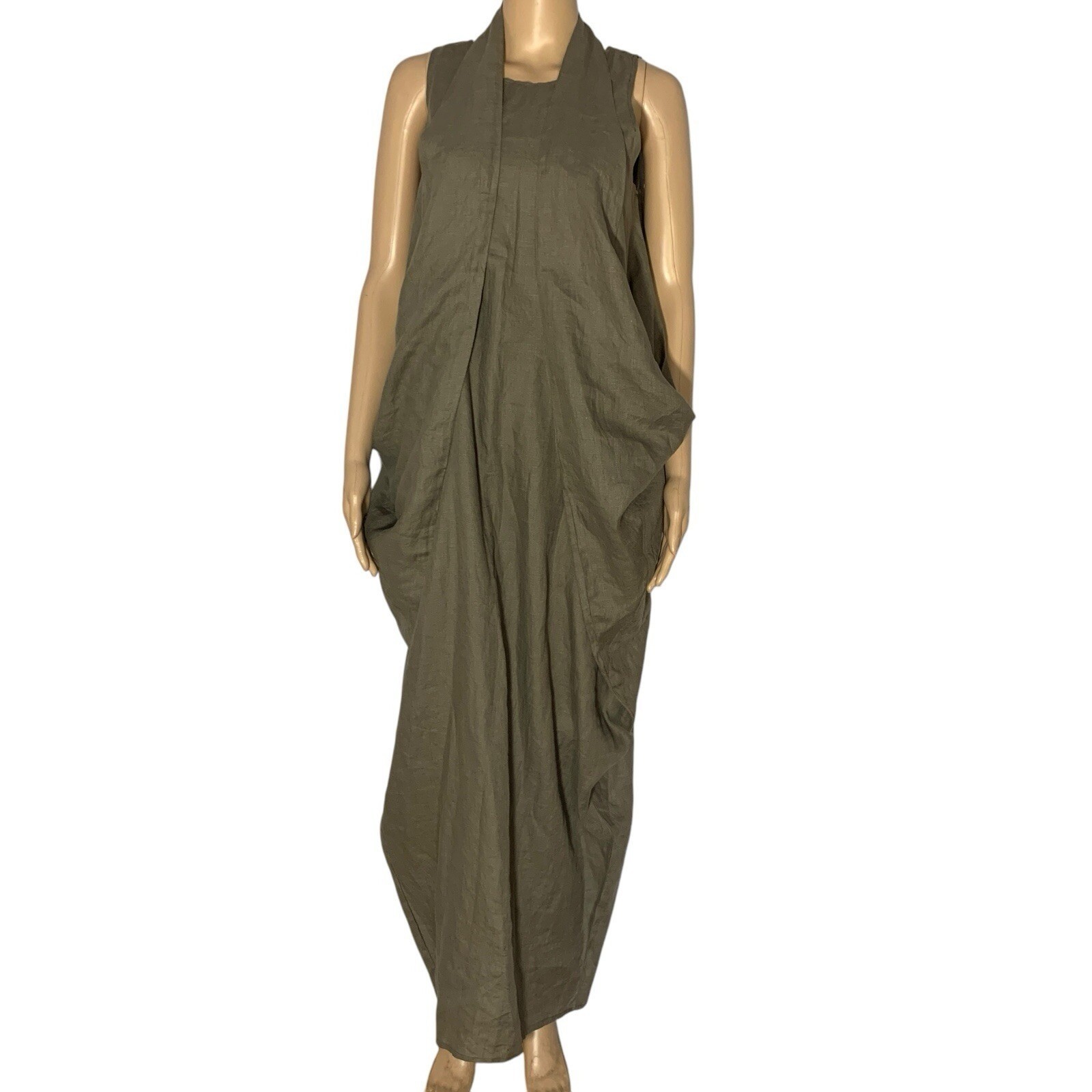 Avant Garde Grunge Long Maxi Dress Women’s Sz S Lagenlook Linen Draped Rick