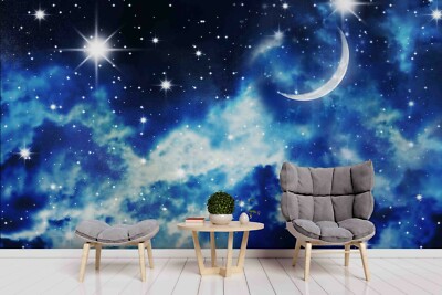 3D Night Sky Moon Glowing Cloud Self-adhesive Removable Wallpaper Murals Wall