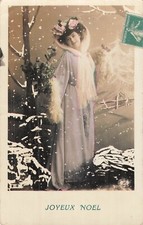 CP CHRISTMAS WOMAN HAT PINK VEIL BOA SNOW - 14061