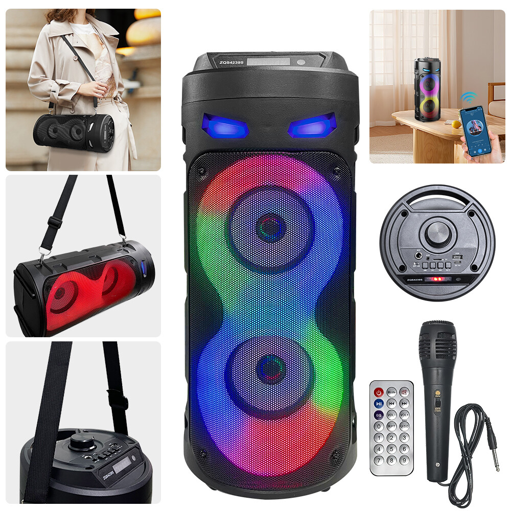 Bluetooth Speaker with Subwoofer Heavy Bass RGB Lights TWS DJ Party Sound System-image