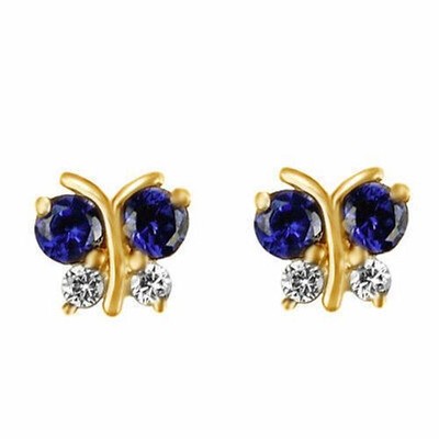 Baby Butterfly September Birthstone Screwback Kids Earrg 14K Gold Plated