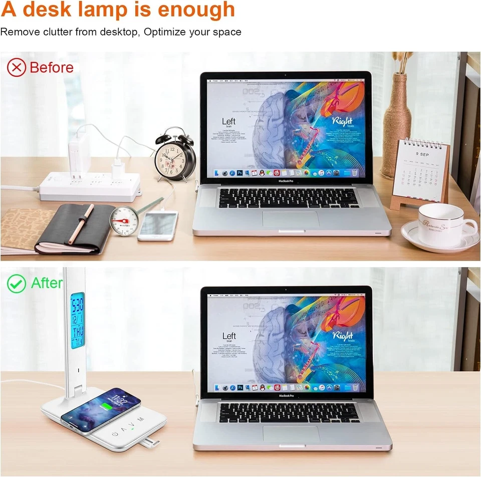Desk Lamp, Desk Light with Wireless Charger, USB Charging Port, Dimmable Office - Image 3 of 4