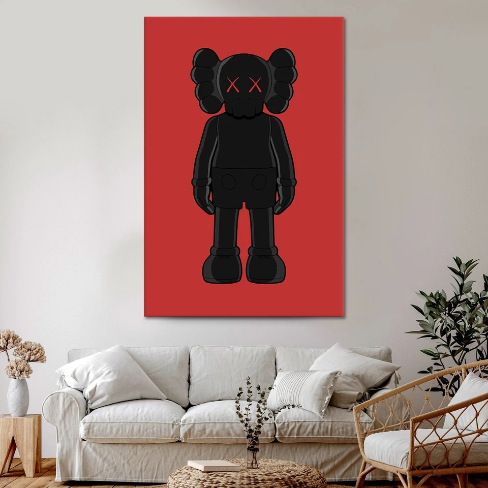 Muñeca de dibujos animados negra decoración de pared Hypebeast lienzo impresión arte pop único regalo de dibujos animados Foto 4 de 4