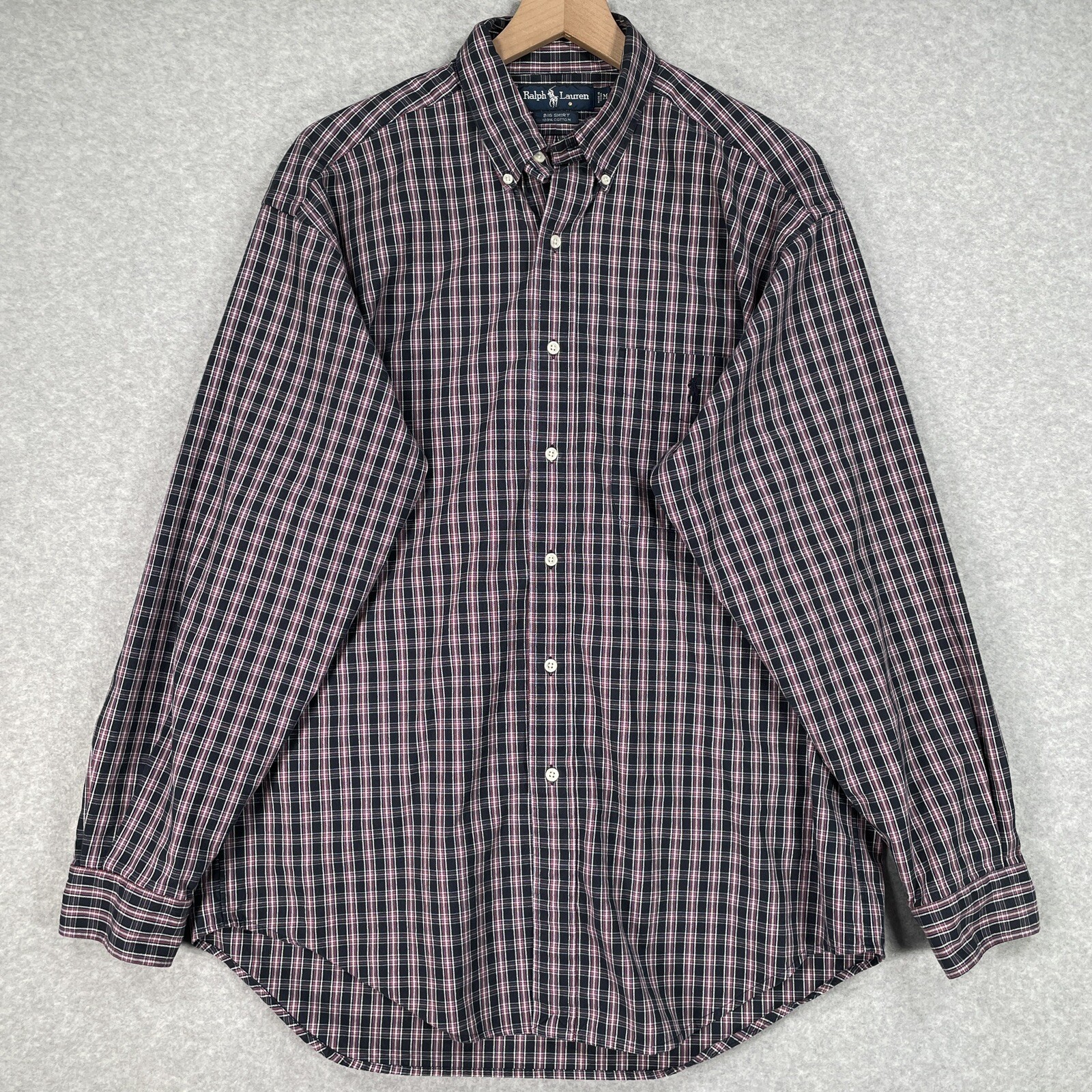 PONY Camicia grande Ralph Lauren uomo a quadri a maniche lunghe preppy con bottoni