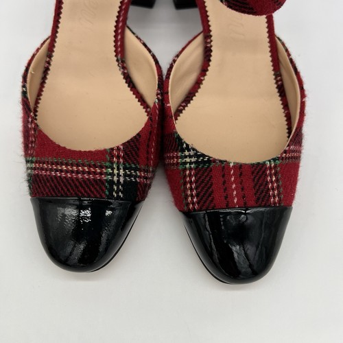 J.Crew Millie Deep Ruby Plaid Patent Toe Ankle Strap Block Heels Pumps Size 6.5 - 第 5/13 張圖片