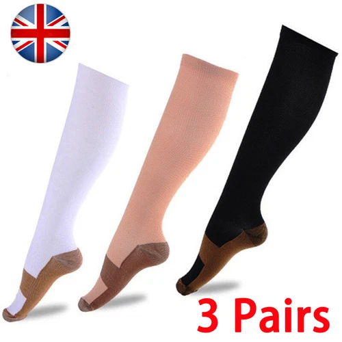 (3 Pairs) Compression Long Socks Pressure Varicose Veins Leg Support Stockings