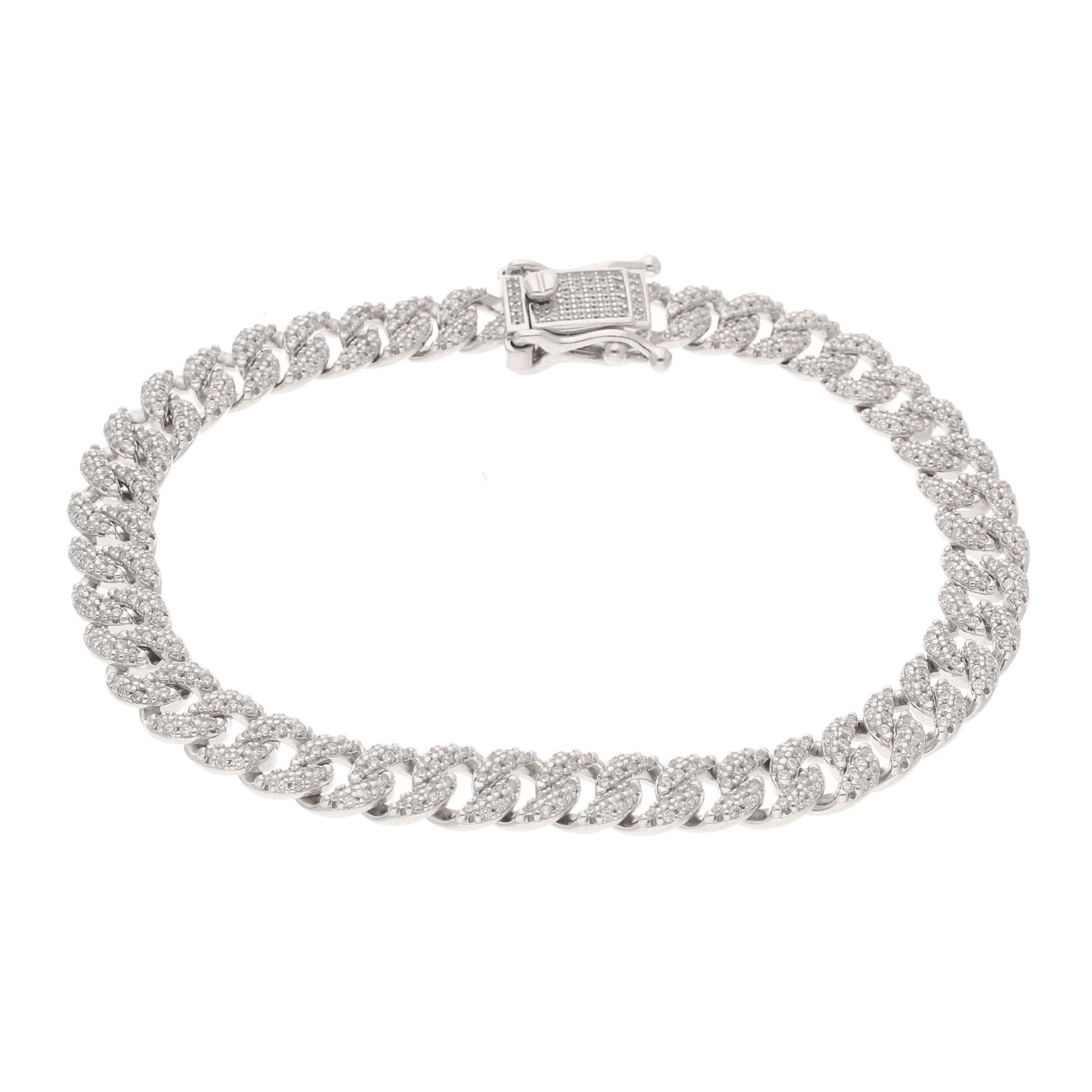 New! Sterling Silver 8.5"" Simulated Diamond Curb Bracelet (7mm Wide)
